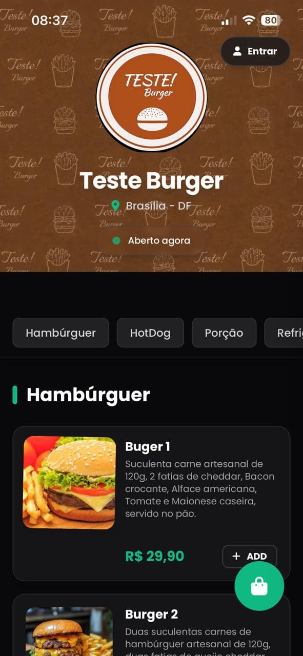 Cliente navegando pelo cardápio online